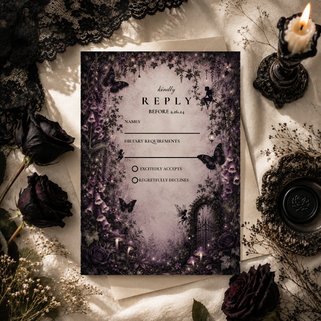Dark Fantasy Fairy Goth Wedding RSVP Card (Creator Uploaded)