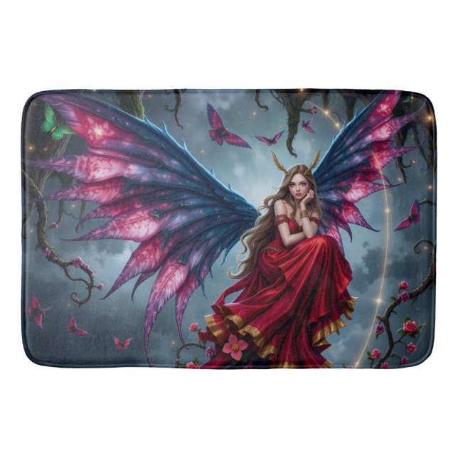Dark Fantasy Fairy Queen with Butterfly Wings Bath Mat (Front)