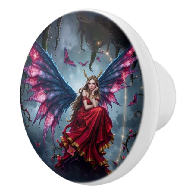 Dark Fantasy Fairy Queen with Butterfly Wings  Ceramic Knob (Right)