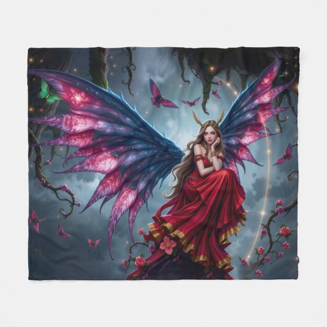 Dark Fantasy Fairy Queen with Butterfly Wings Fleece Blanket (Front (Horizontal))
