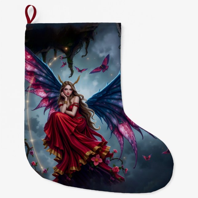 Dark Fantasy Fairy Queen with Butterfly Wings Large Christmas Stocking (Front)