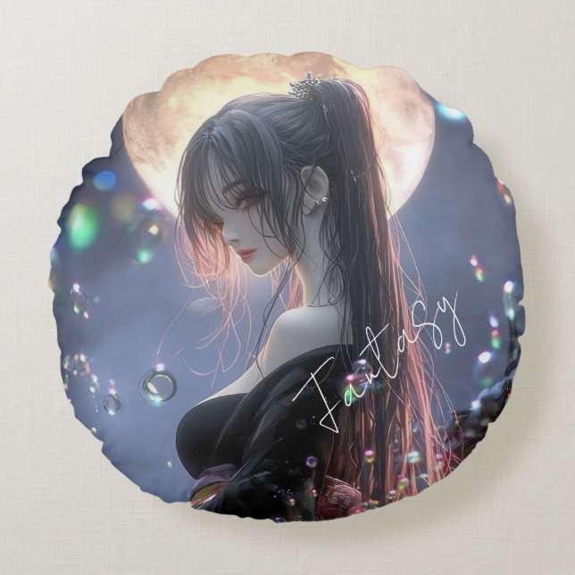 Dark fantasy girl / Aesthetic Round Cushion (Front)
