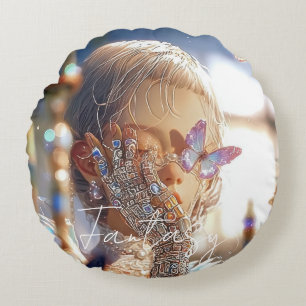 Dark Fantasy Girl -  Downtown Aesthetic Round Cushion