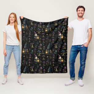Dark Fantasy Gnome and Mushroom Pattern Fleece Blanket