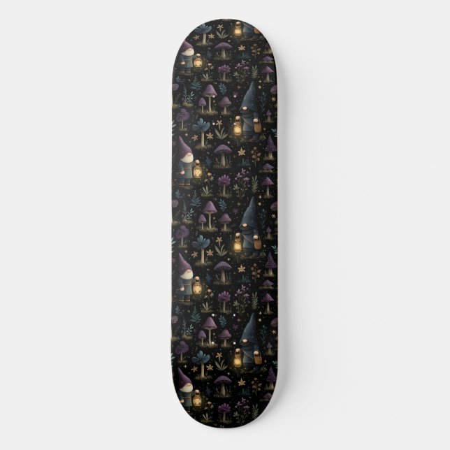 Dark Fantasy Gnome and Mushroom Pattern Skateboard (Front)