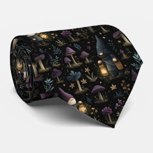 Dark Fantasy Gnome and Mushroom Pattern Tie