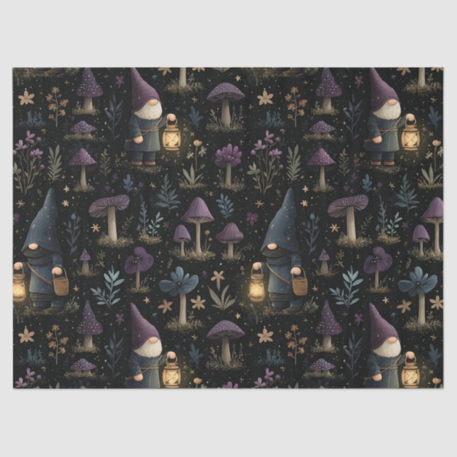 Dark Fantasy Gnome and Mushroom Pattern Tissue Paper (Front)