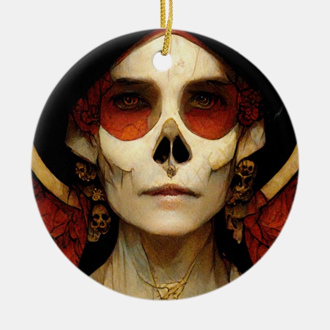 Dark Fantasy Gothic Skull Woman 2 Ceramic Ornament (Front)