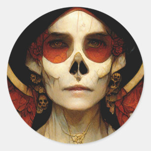 Dark Fantasy Gothic Skull Woman 2 Classic Round Sticker