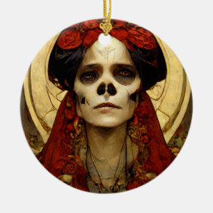 Dark Fantasy Gothic Skull Woman 3 Ceramic Ornament