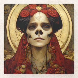 Dark Fantasy Gothic Skull Woman 3 Glass Coaster