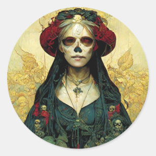 Dark Fantasy Gothic Skull Woman Classic Round Sticker