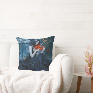 Dark Fantasy Gothic Violinist in Moonlit Garden Cushion