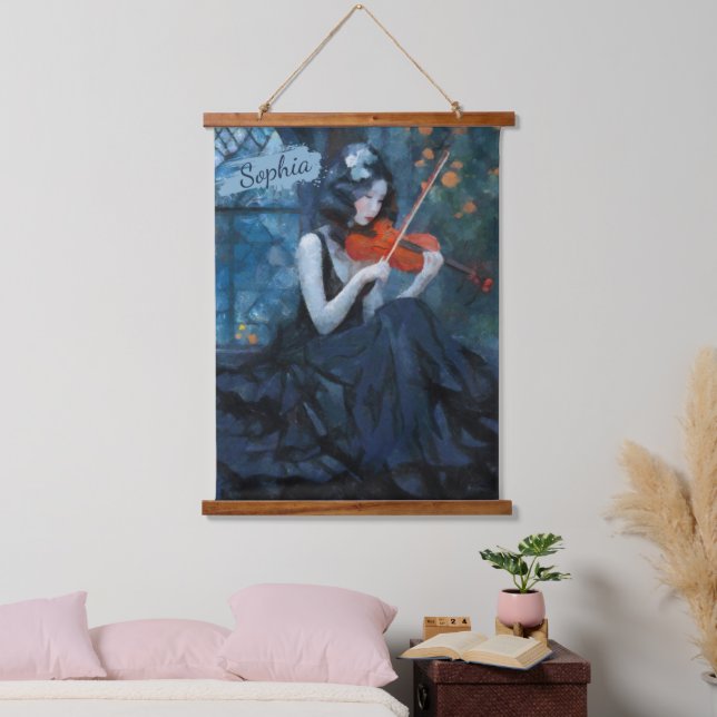 Dark Fantasy Gothic Violinist in Moonlit Garden Hanging Tapestry (Bedroom)