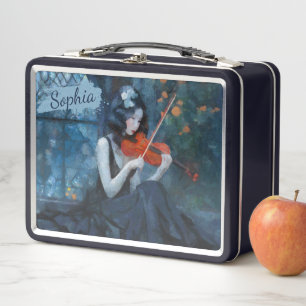 Dark Fantasy Gothic Violinist in Moonlit Garden Metal Lunch Box