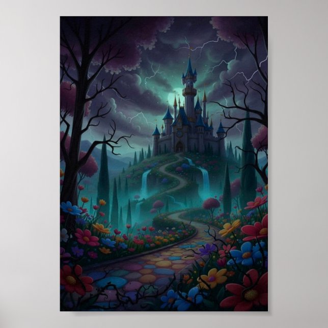 Dark Fantasy Haunted Castle Gothic Rainbow Poster (Front)