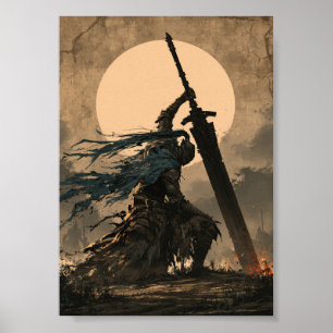 Dark Fantasy Kneeling Knight with Greatsword Poster
