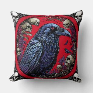 Dark Fantasy Raven & Skulls Decorative Cushion