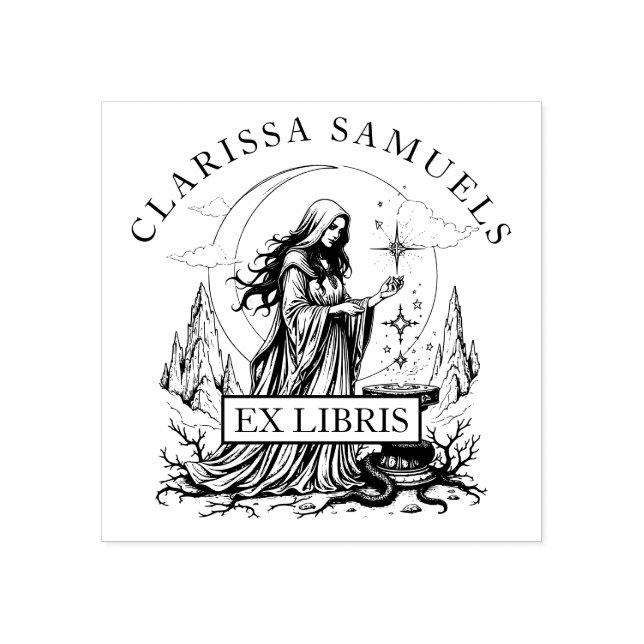 Dark Fantasy Sorceress Ex Libris Library Book Rubber Stamp (Imprint)