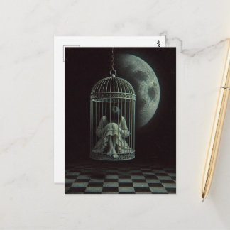 Dark Fantasy Surreal Birdcage and Moon Postcard