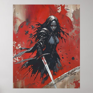 Dark Fantasy Warrior Poster – Gothic Female Knight