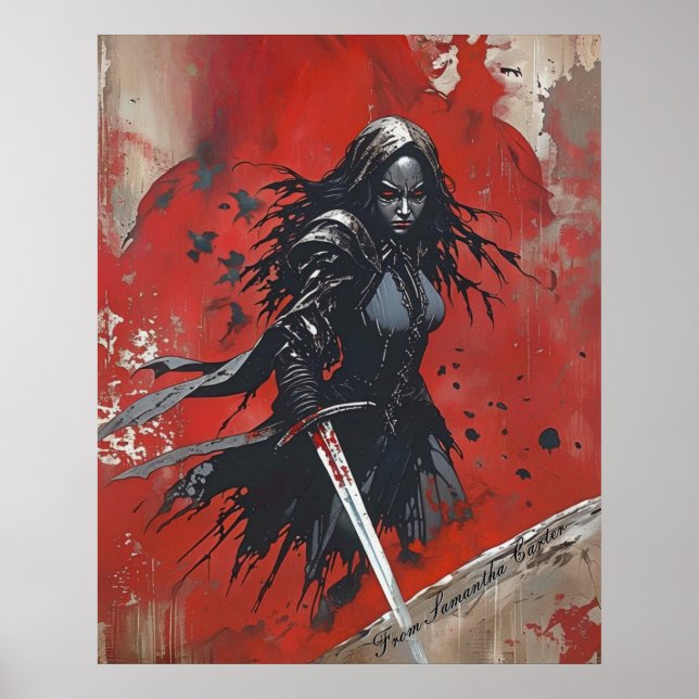 Dark Fantasy Warrior Poster – Gothic Female Knight (Front)