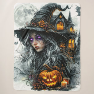 Dark Fantasy Witch & Jack-o'-Lantern Cosy Sherpa Blanket
