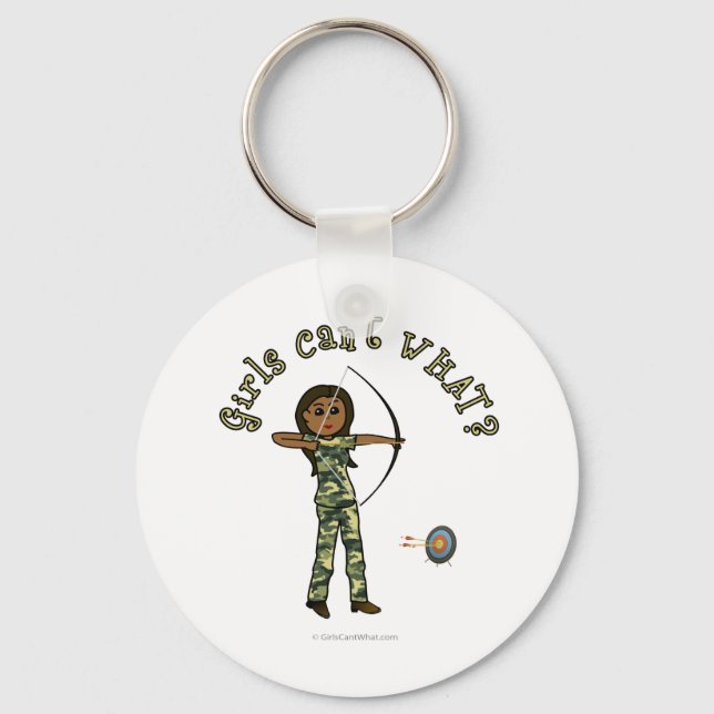 Dark Female Archery in Camouflage Key Ring (Front)