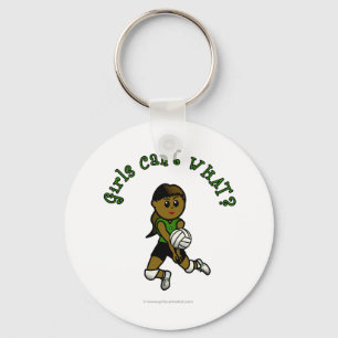 Dark Female Volleyball Player in Green Uniform Key Ring