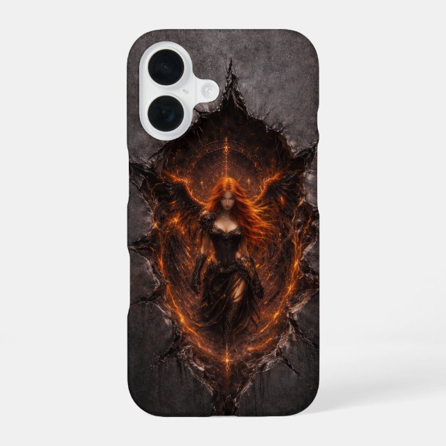 Dark Fire Angel iPhone 16 Case  Gothic Fantasy Art (Back)