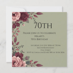 Dark Floral 70th Birthday Elegant Evening Party Card