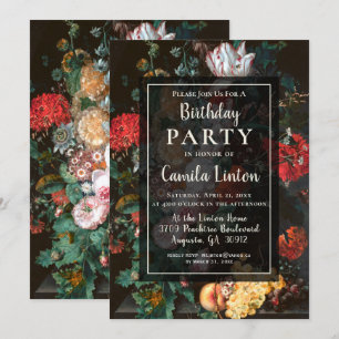 Dark Floral Aesthetic Birthday Party Invitation