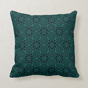 Dark Floral batik turquoise arabesque pattern Cushion