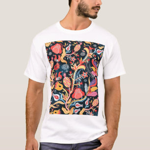 Dark Floral Birds: Ornamental Pattern. T-Shirt
