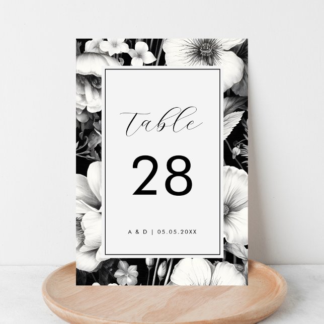 Dark Floral Black Botanical Garden Elegant Wedding Table Number (Creator Uploaded)