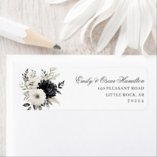 Dark Floral Black & Cream Boho Return Address Label