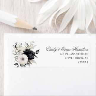 Dark Floral Black & Cream Boho Return Address Label