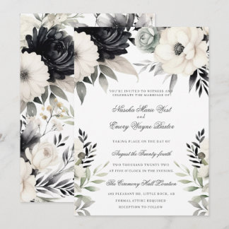 Dark Floral Black Cream Boho Wedding Invitation