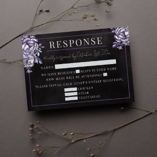 Dark Floral Black Gothic Purple Halloween Wedding RSVP Card