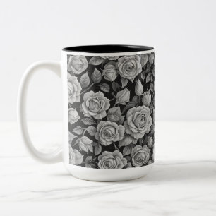 Dark Floral Black Grey Roses Aesthetic Two-Tone Coffee Mug