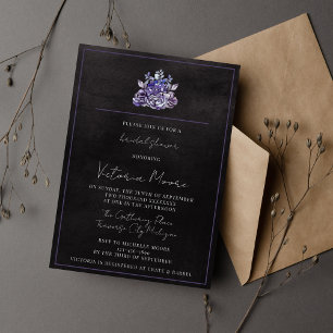 Dark Floral Black Moody Purple Bridal Shower Invitation