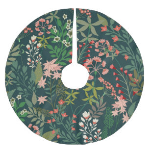 Dark Floral Botanical Seamless Pattern Brushed Polyester Tree Skirt