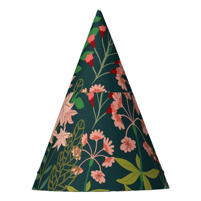 Dark Floral Botanical Seamless Pattern Party Hat (Front)