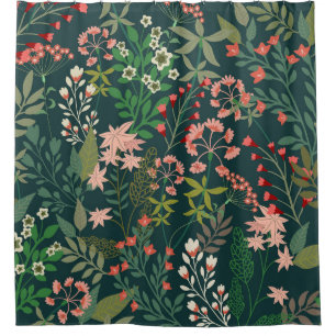 Dark Floral Botanical Seamless Pattern Shower Curtain