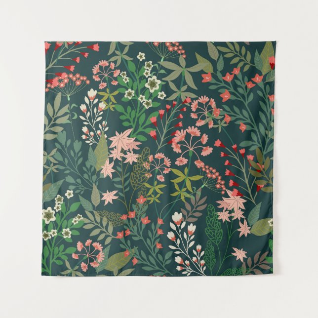 Dark Floral Botanical Seamless Pattern Tapestry (Front)