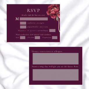Dark Floral Burgundy Peony Wedding RSVP Card