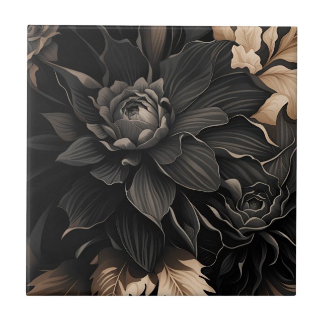 Dark Floral  Ceramic Tile (Front)