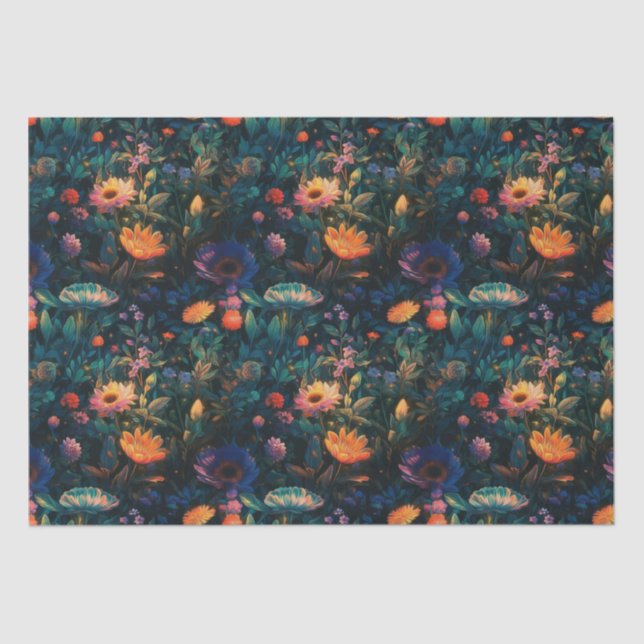 Dark Floral Cottage Garden Tissue Paper (Front)