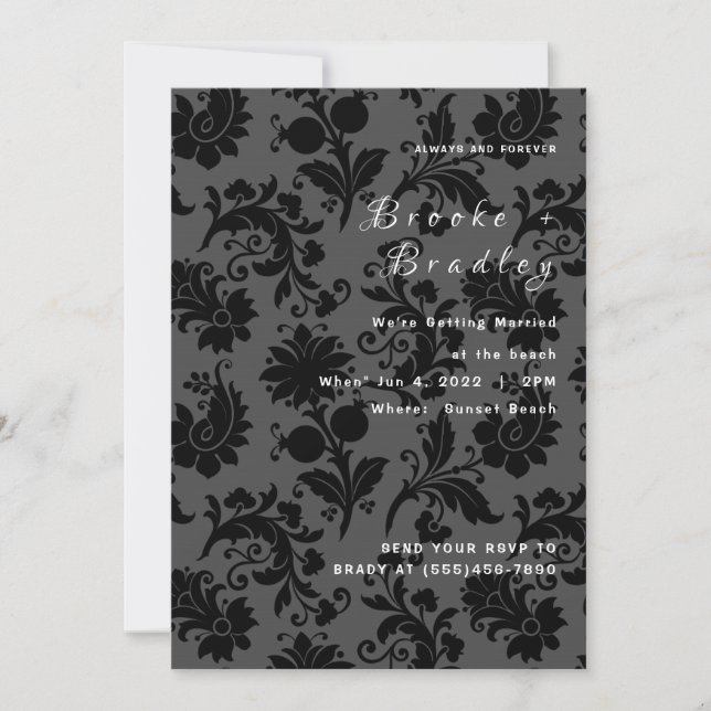 Dark Floral Damask Wedding Invitation (Front)