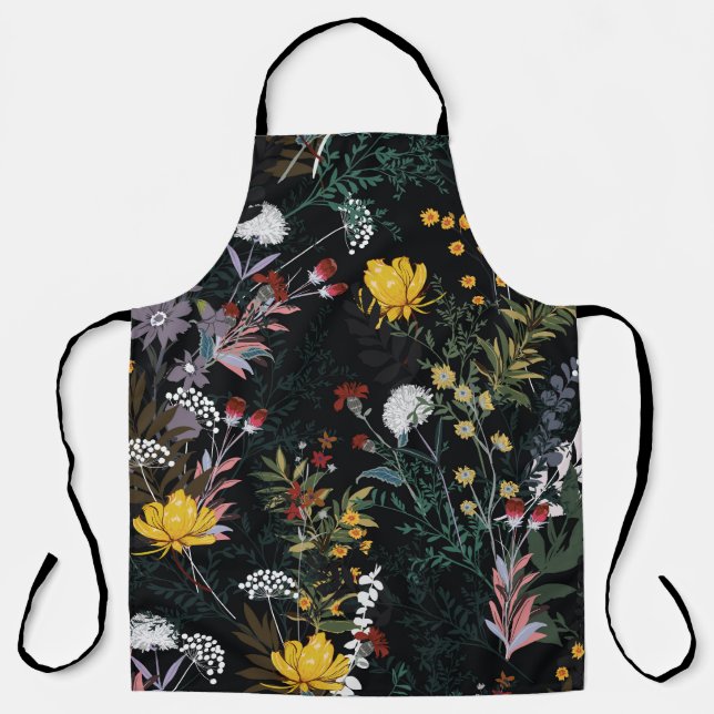 Dark Floral Garden: Blooming Night Pattern Apron (Front)